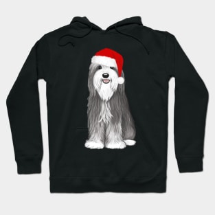 Bearded Collie with Sant Hat Cute Christmas Dog Hoodie